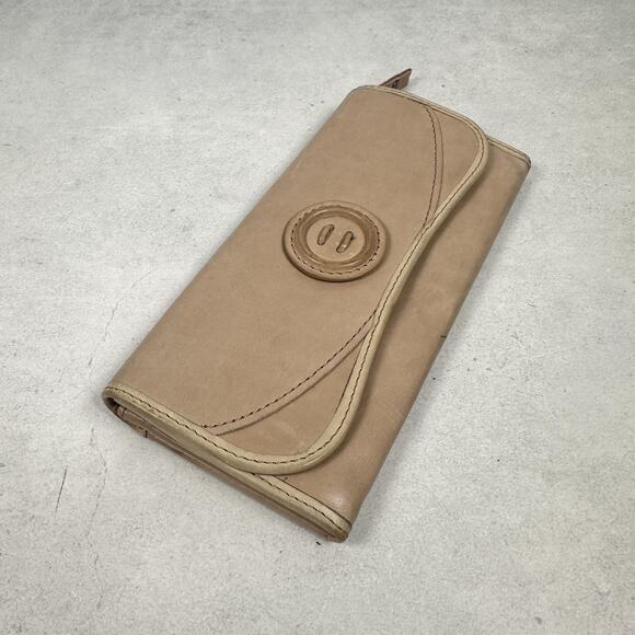 Fossil Wallet Womens Tan Genuine Leather Clutch Organizer Leaf Lining Print - Picture 2 of 9